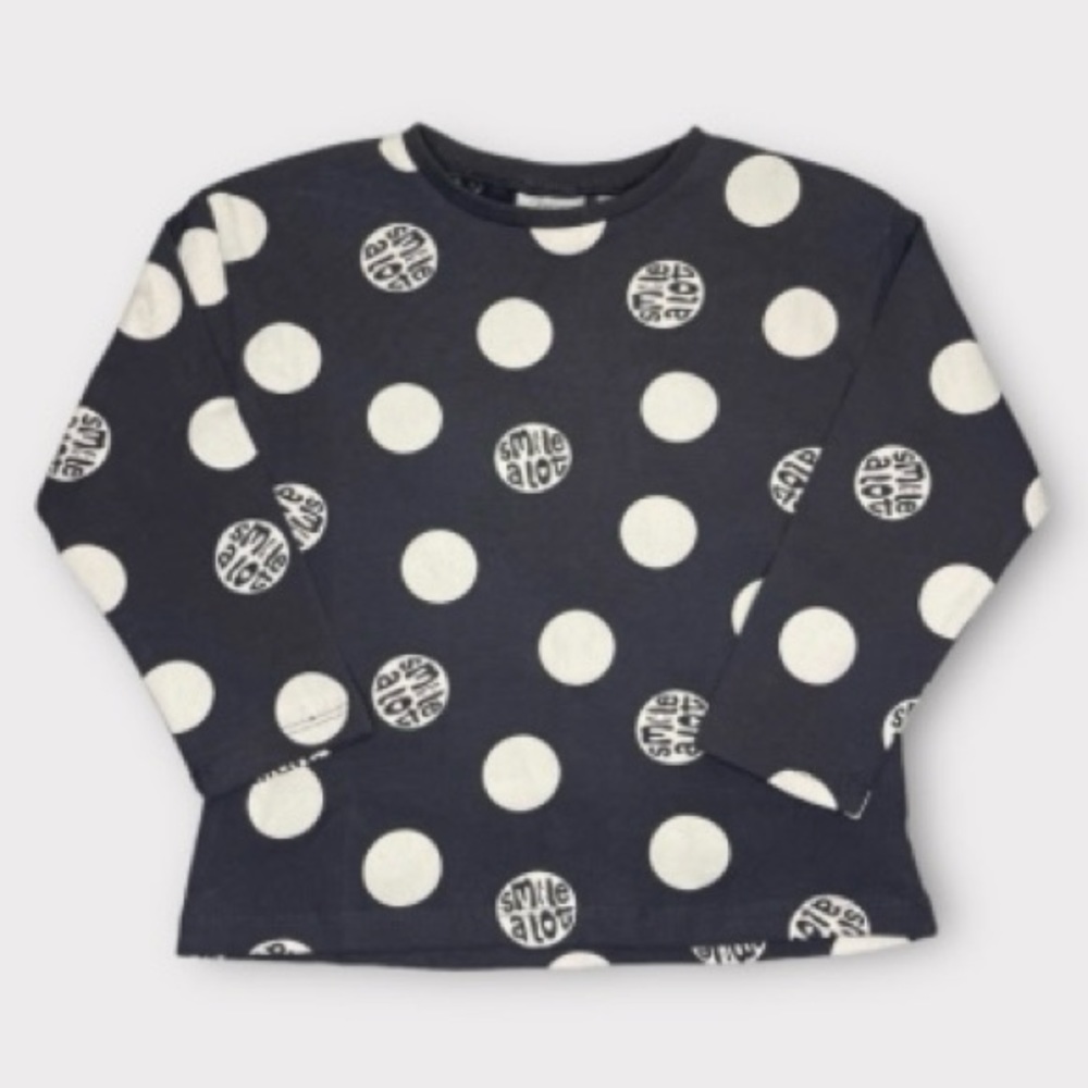 NWT Zara Polka Dot Text “smile a lot” Long Sleeve Tee